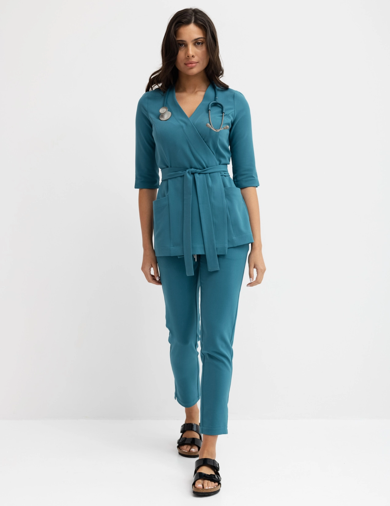 Bluza medyczna wiązana Rosalie - OCEAN BLUE