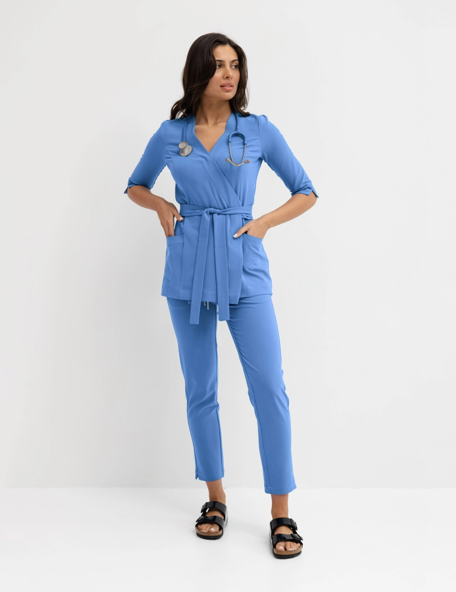 Bluza medyczna wiązana Rosalie - MARINA BLUE