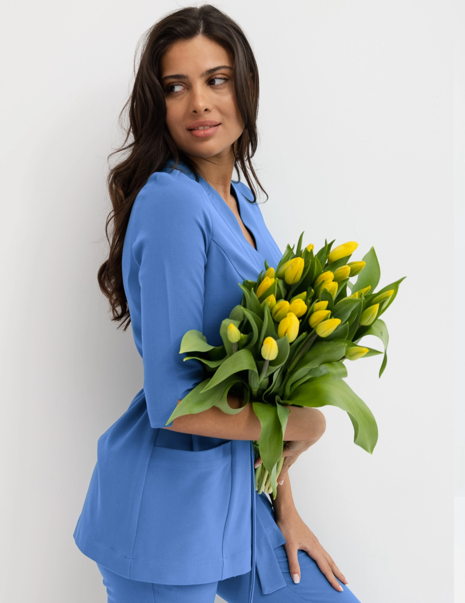 Bluza medyczna wiązana Rosalie - MARINA BLUE