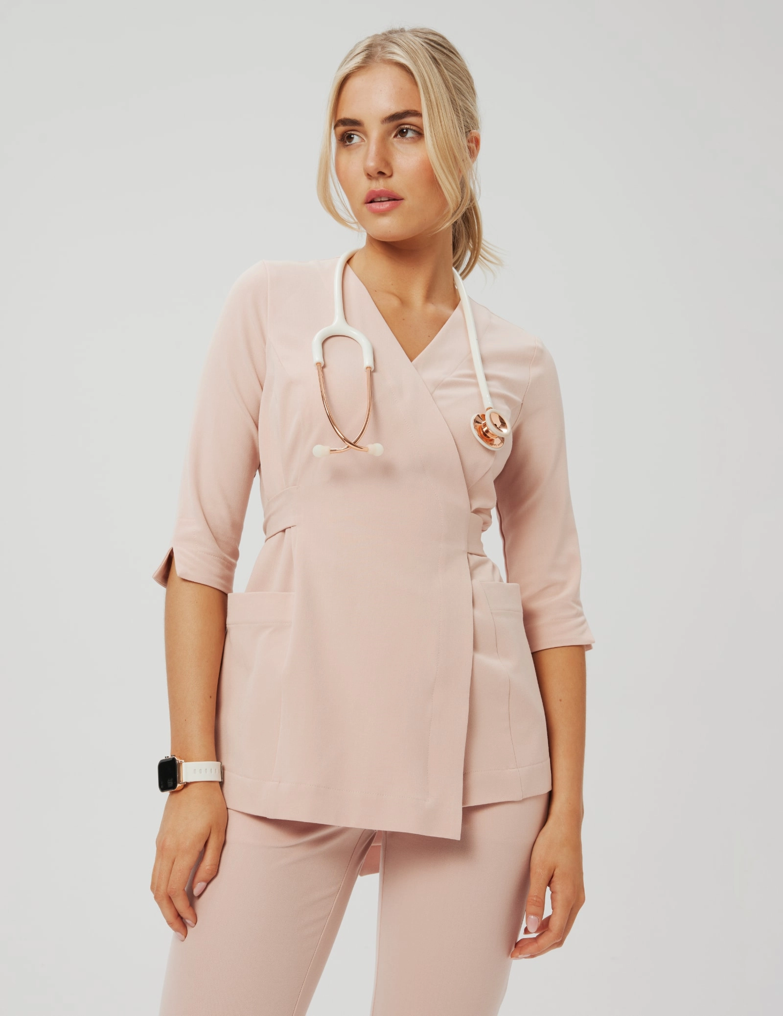 Bluza medyczna wiązana Rosalie - DUSTY ROSE