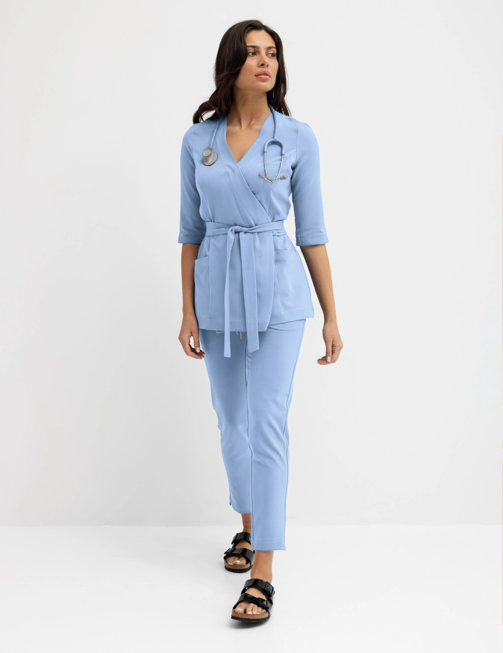 Bluza medyczna wiązana Rosalie - CEIL BLUE